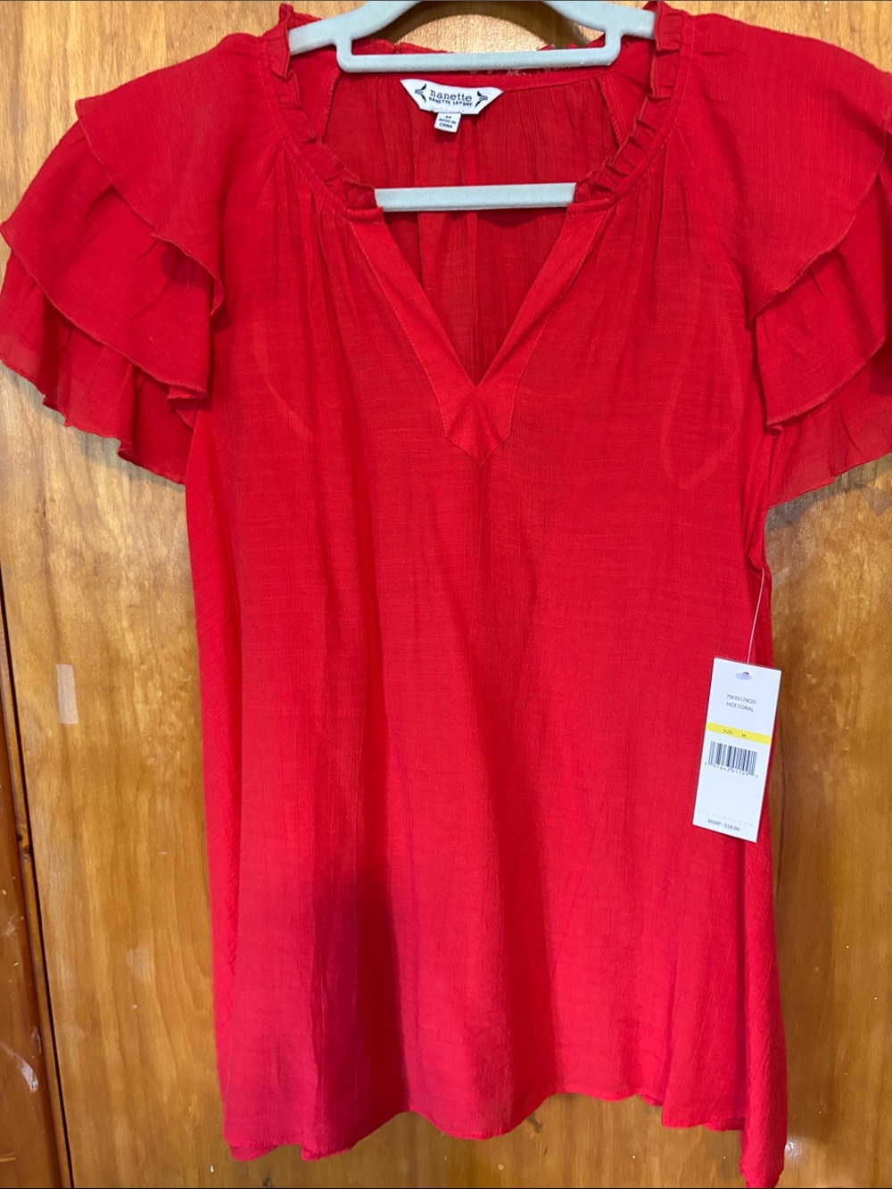 NWT Nanette Lepore Casual Ruffle Sleeve Women's Top - Red - Size M